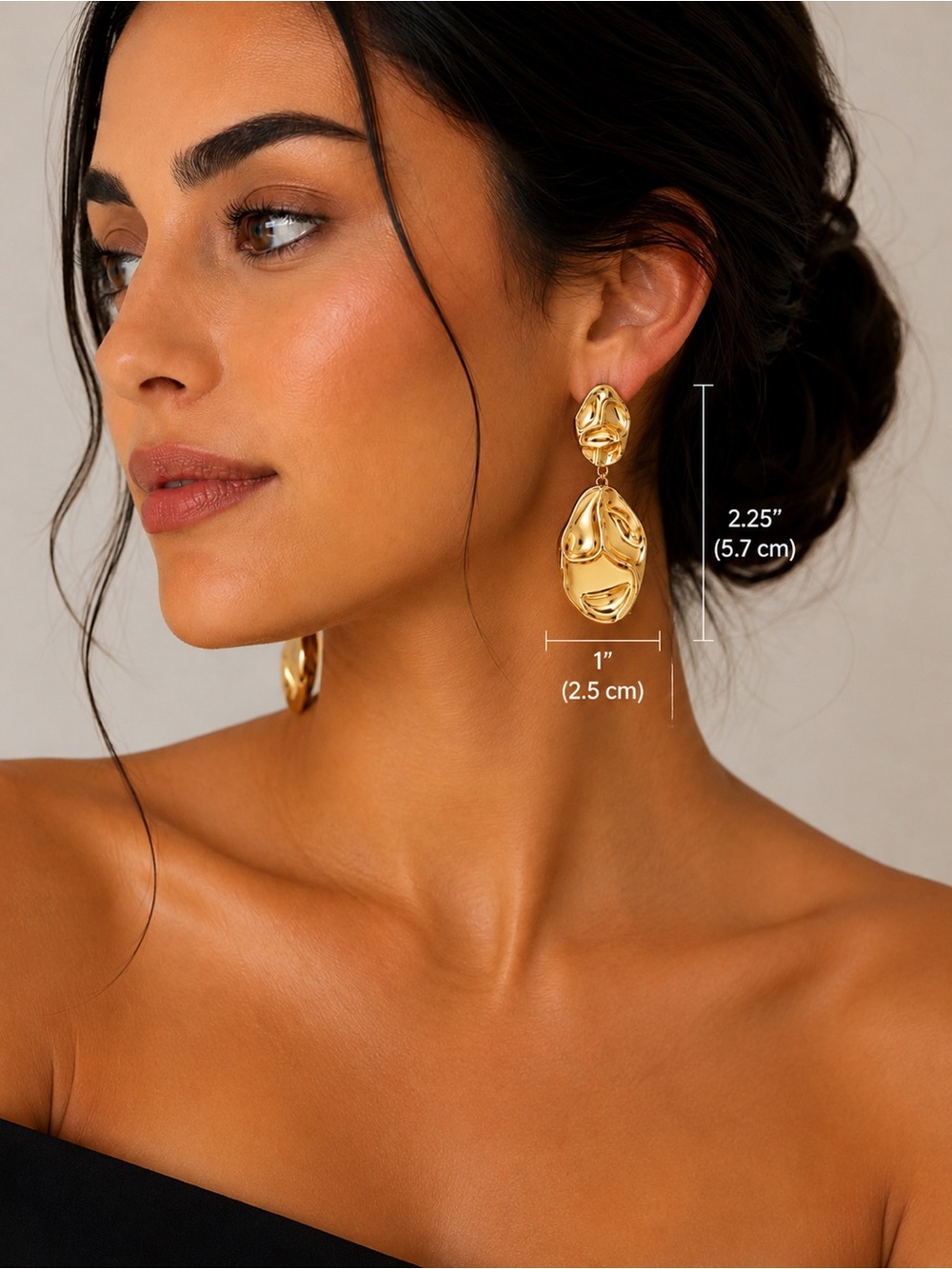 Gold Tone Abstract Statement Drop Earrings – Modern Sculptural Dangle